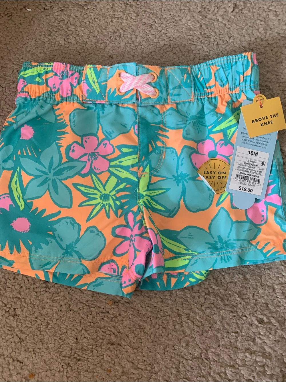 Cat & Jack Tropical Print Swim Shorts - Teal, Orange & Pink